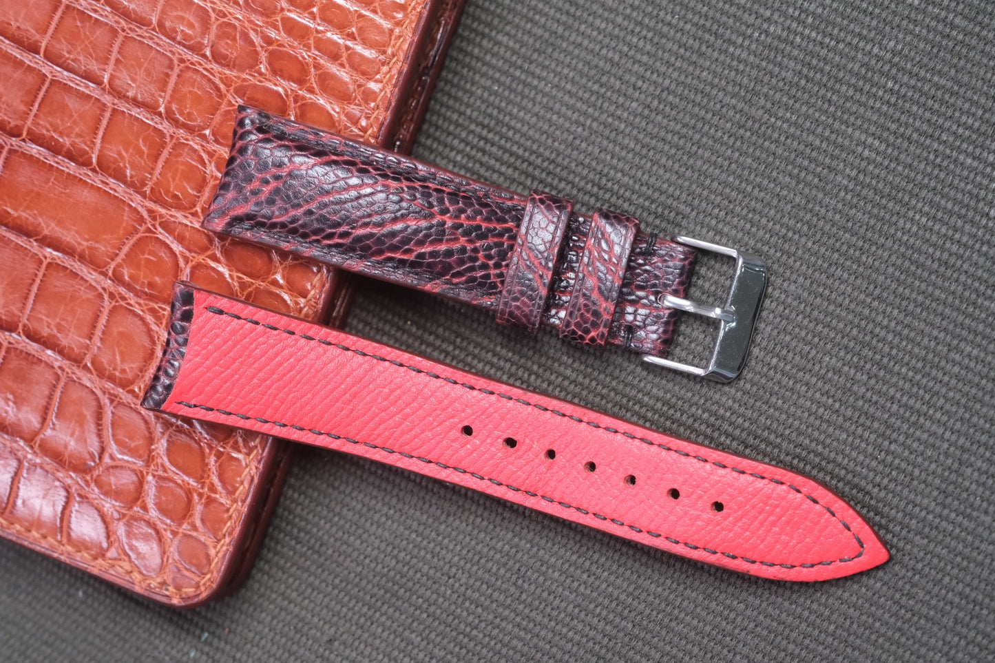 BROWN OSTRICH LEG SKIN LEATHER WATCH STRAP RD38