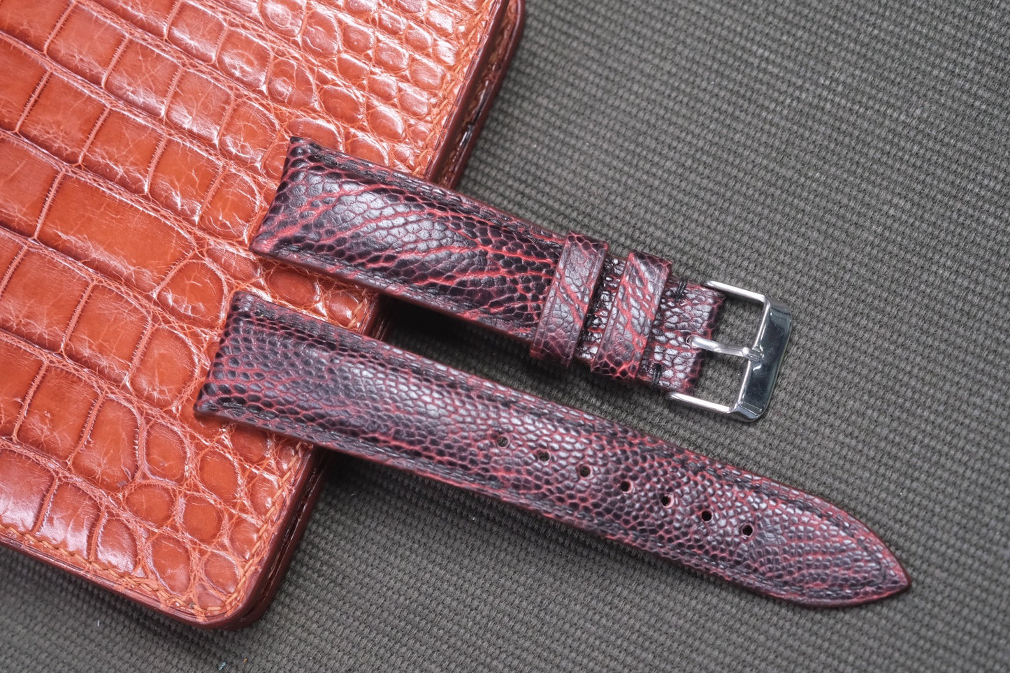 BROWN OSTRICH LEG SKIN LEATHER WATCH STRAP RD38