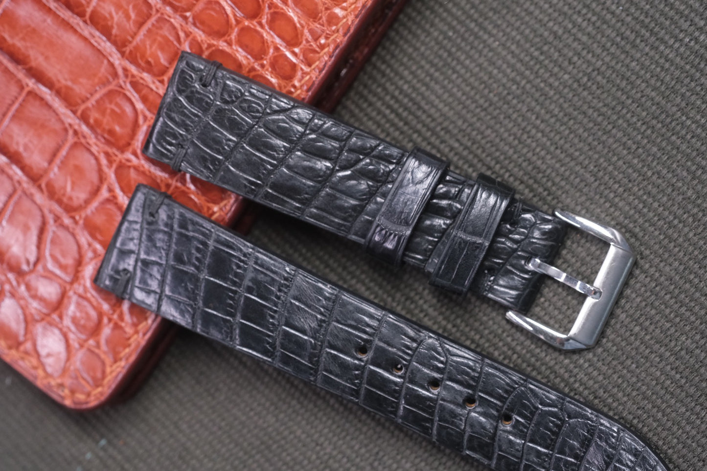 BLACK CROCODILE LEATHER WATCH STRAP RD41