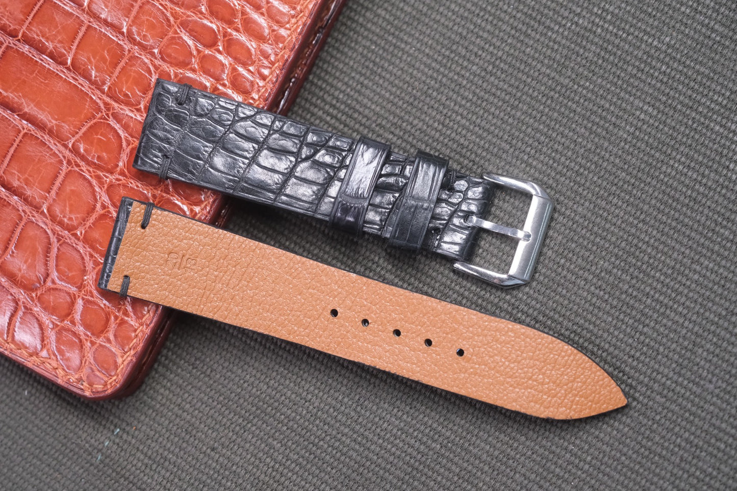 BLACK CROCODILE LEATHER WATCH STRAP RD41