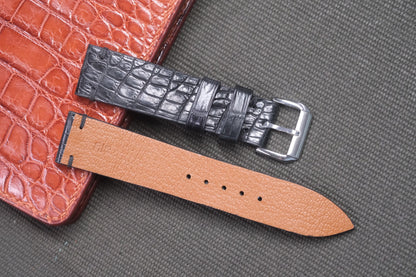 BLACK CROCODILE LEATHER WATCH STRAP RD41