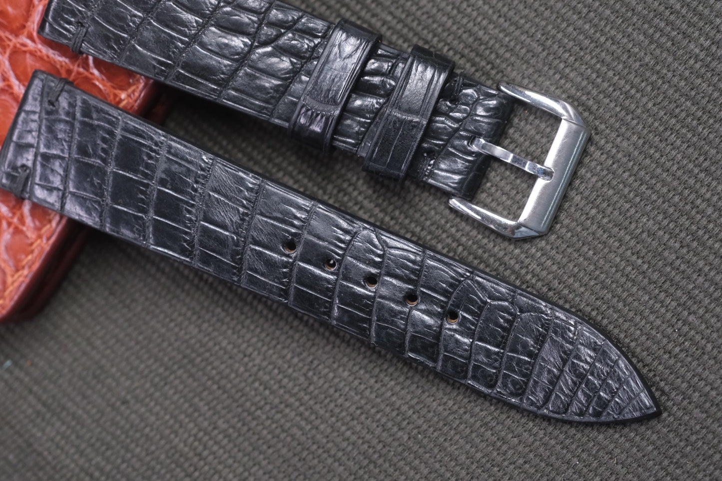 BLACK CROCODILE LEATHER WATCH STRAP RD41