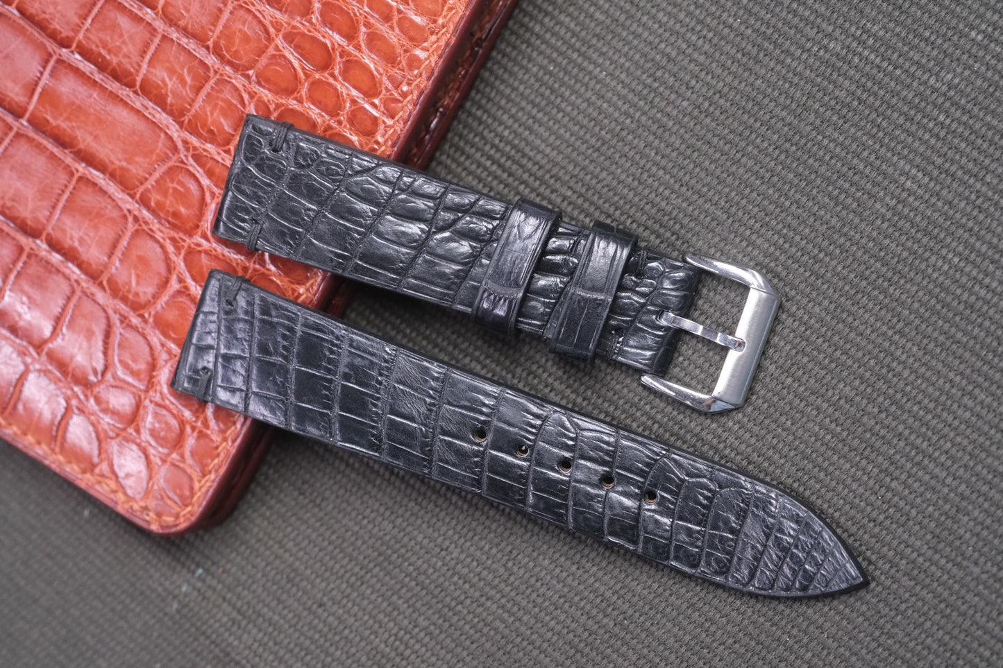 BLACK CROCODILE LEATHER WATCH STRAP RD41