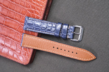 NAVY BLUE CROCODILE LEATHER WATCH STRAP RD42