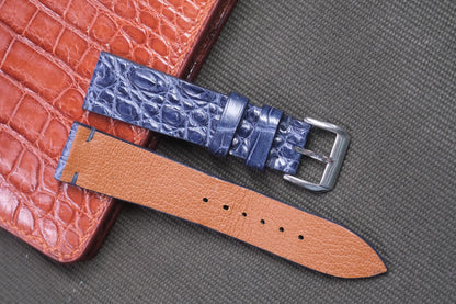 NAVY BLUE CROCODILE LEATHER WATCH STRAP RD42