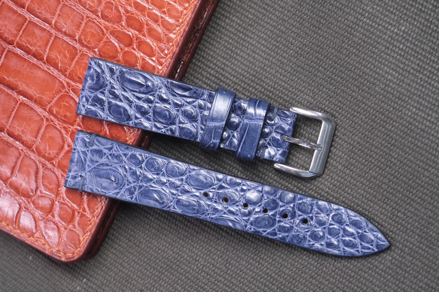 NAVY BLUE CROCODILE LEATHER WATCH STRAP RD42