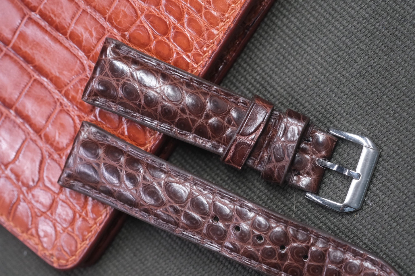 BROWN CROCODILE LEATHER WATCH STRAP RD44