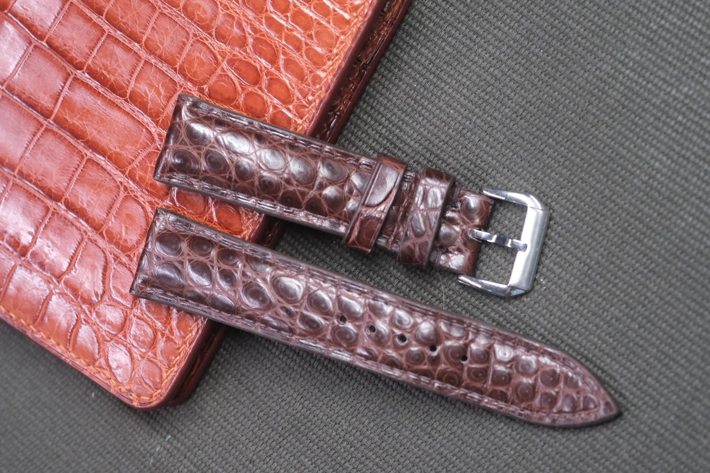 BROWN CROCODILE LEATHER WATCH STRAP RD44