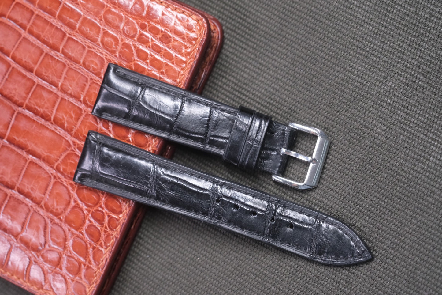 BLACK CROCODILE LEATHER WATCH STRAP RD43