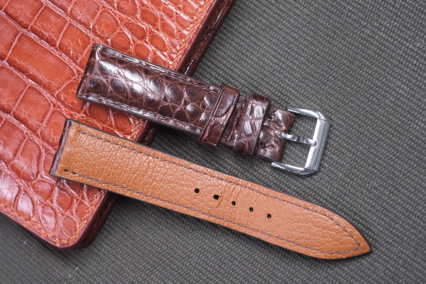 BROWN CROCODILE LEATHER WATCH STRAP RD44