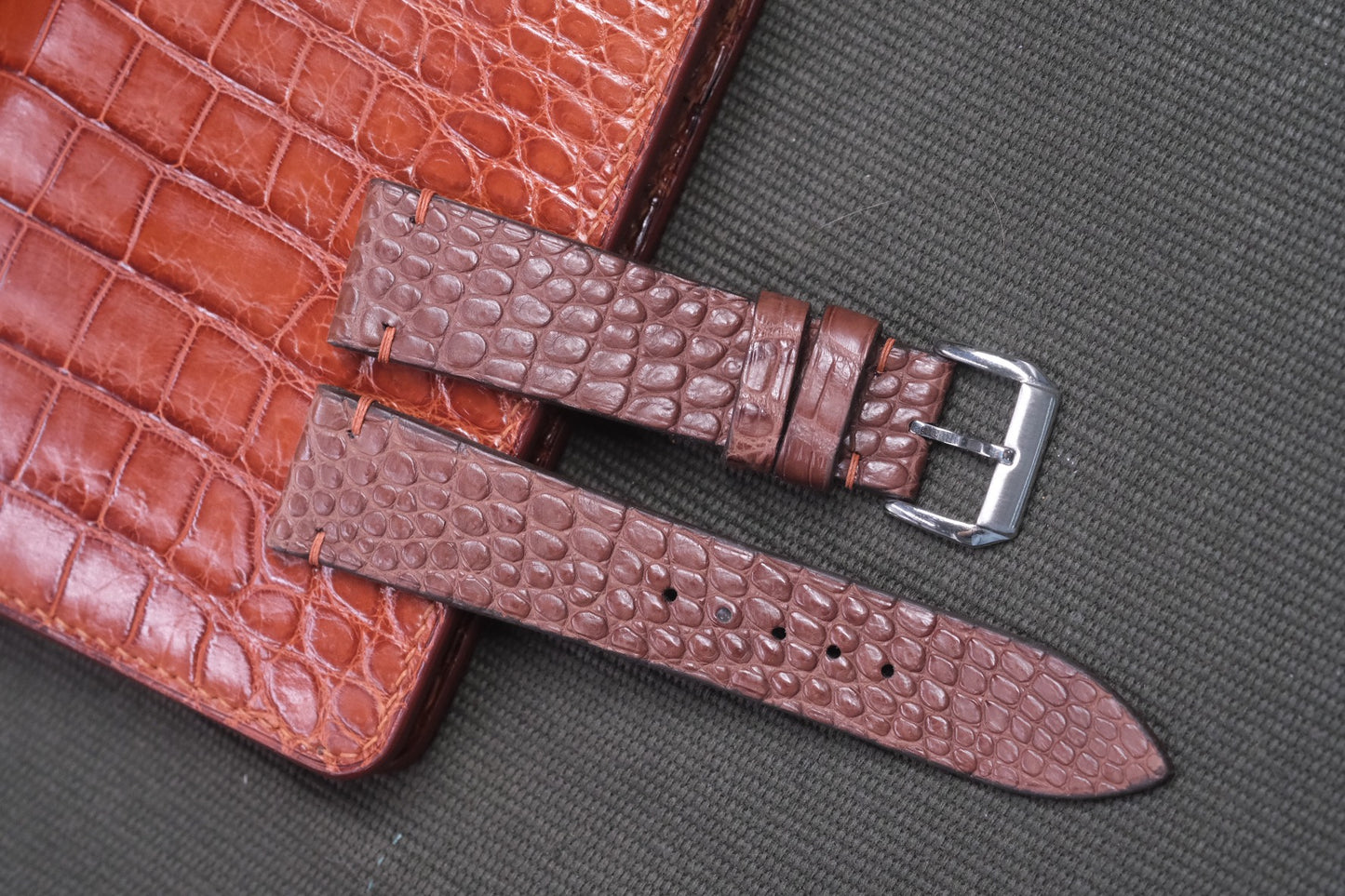 BROWN CROCODILE LEATHER WATCH STRAP RD45