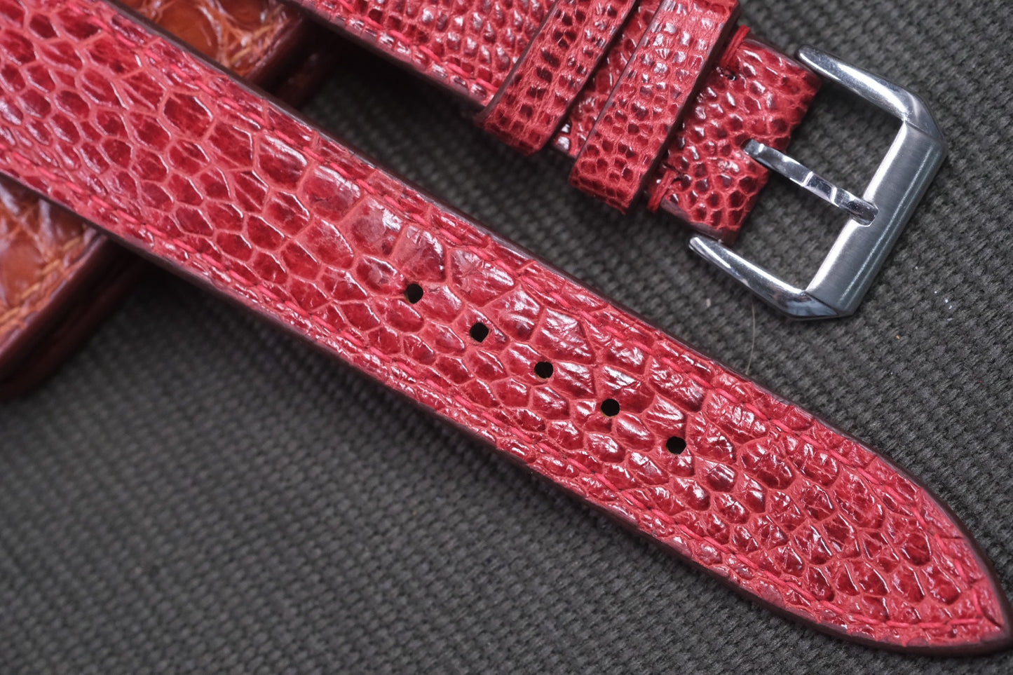 RED OSTRICH LEG SKIN LEATHER WATCH STRAP RD46