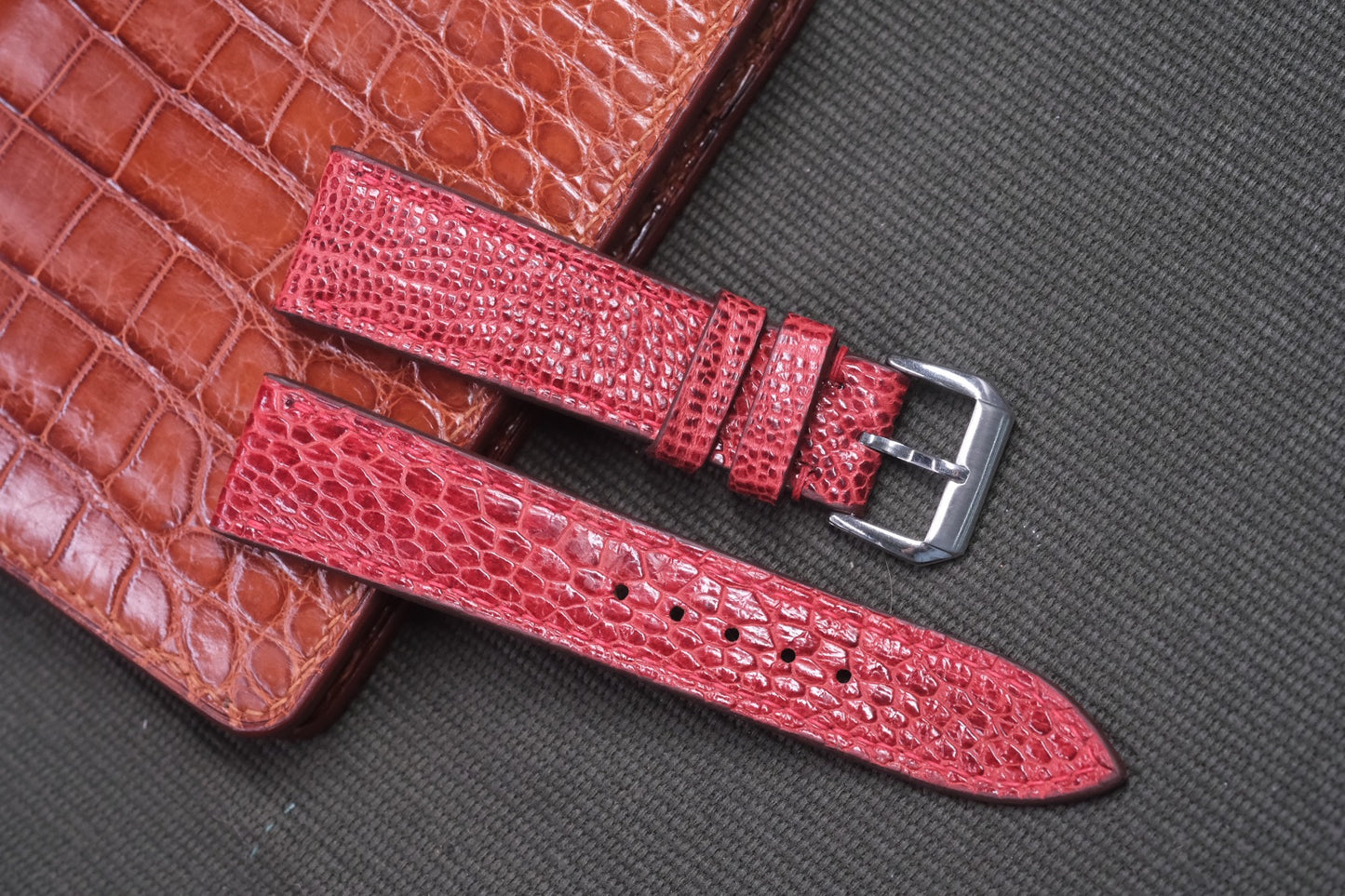 RED OSTRICH LEG SKIN LEATHER WATCH STRAP RD46