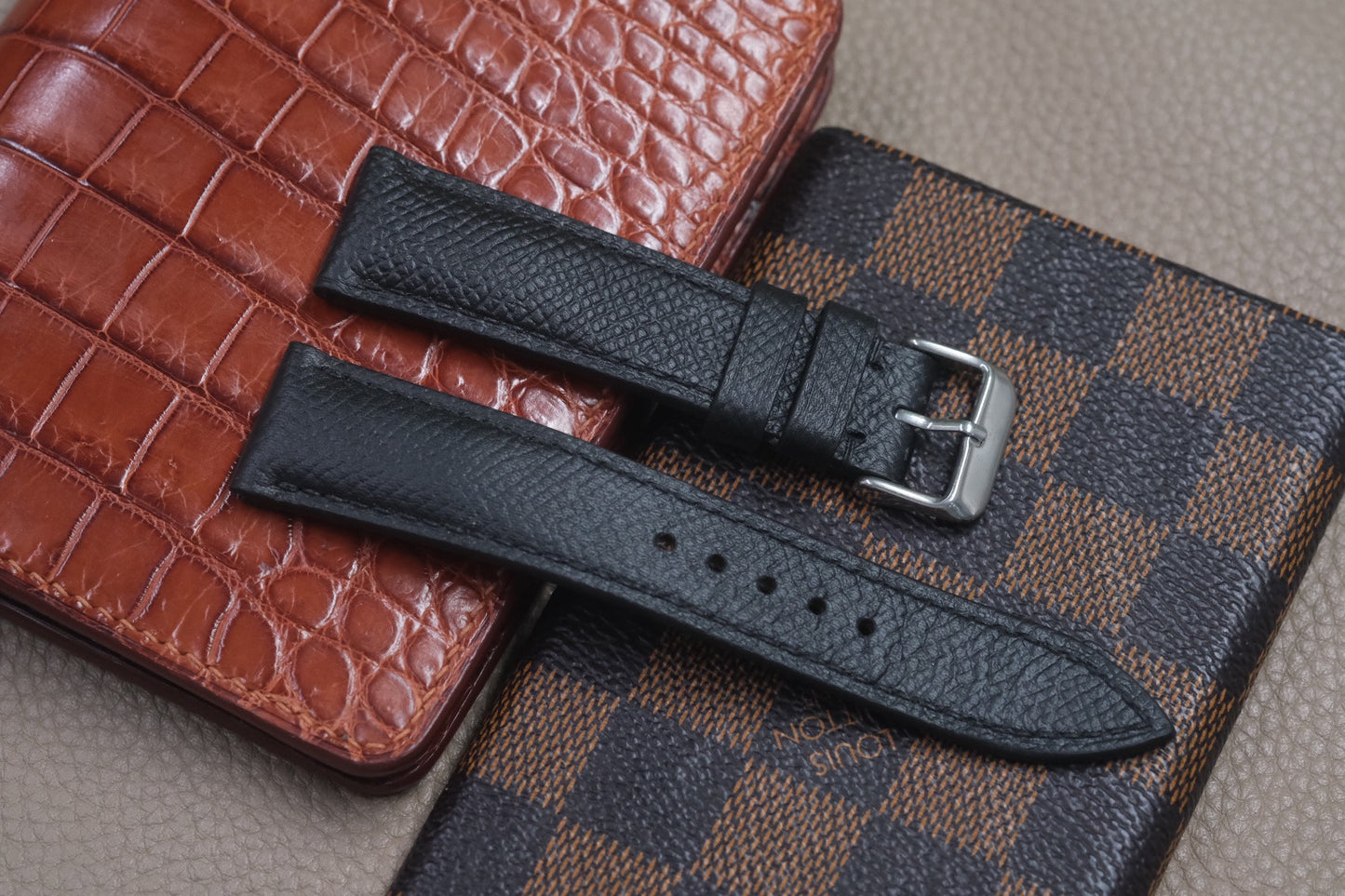 BLACK EPSOM LEATHER WATCH STRAP RD47