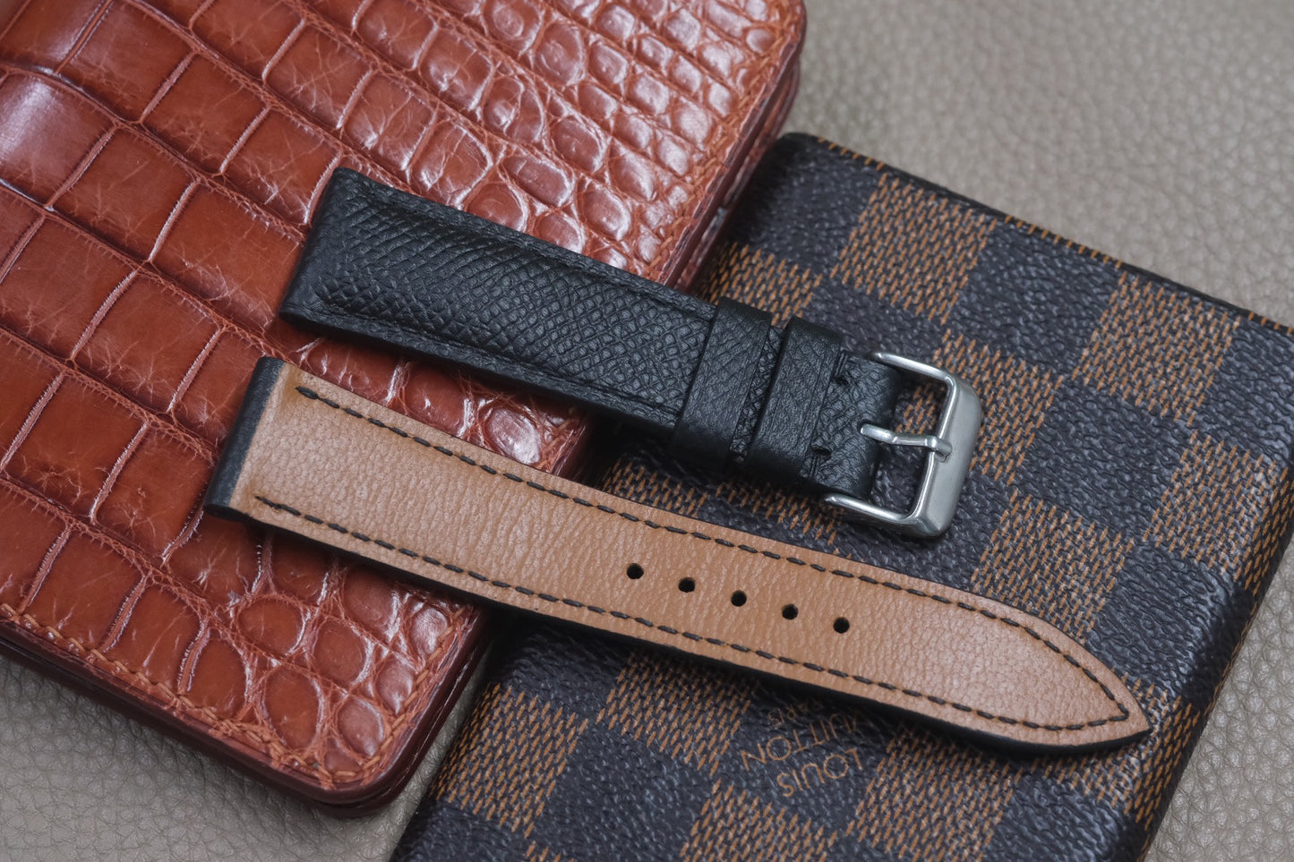 BLACK EPSOM LEATHER WATCH STRAP RD47