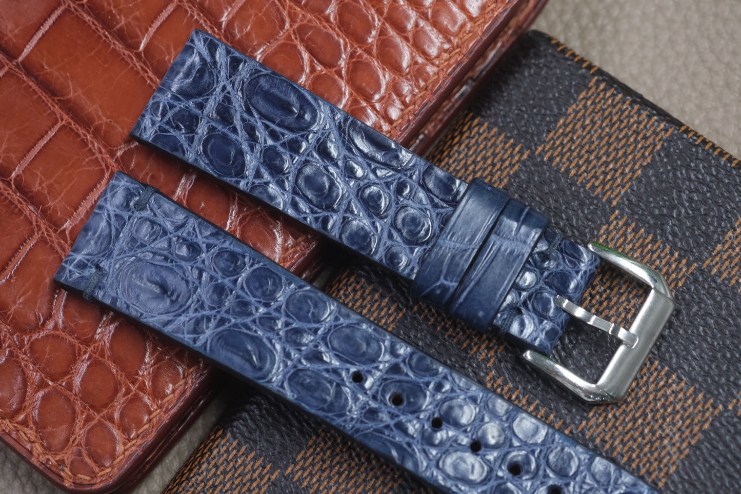 NAVY BLUE CROCODILE LEATHER WATCH STRAP RD48