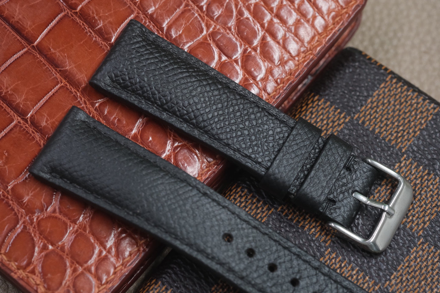 BLACK EPSOM LEATHER WATCH STRAP RD47