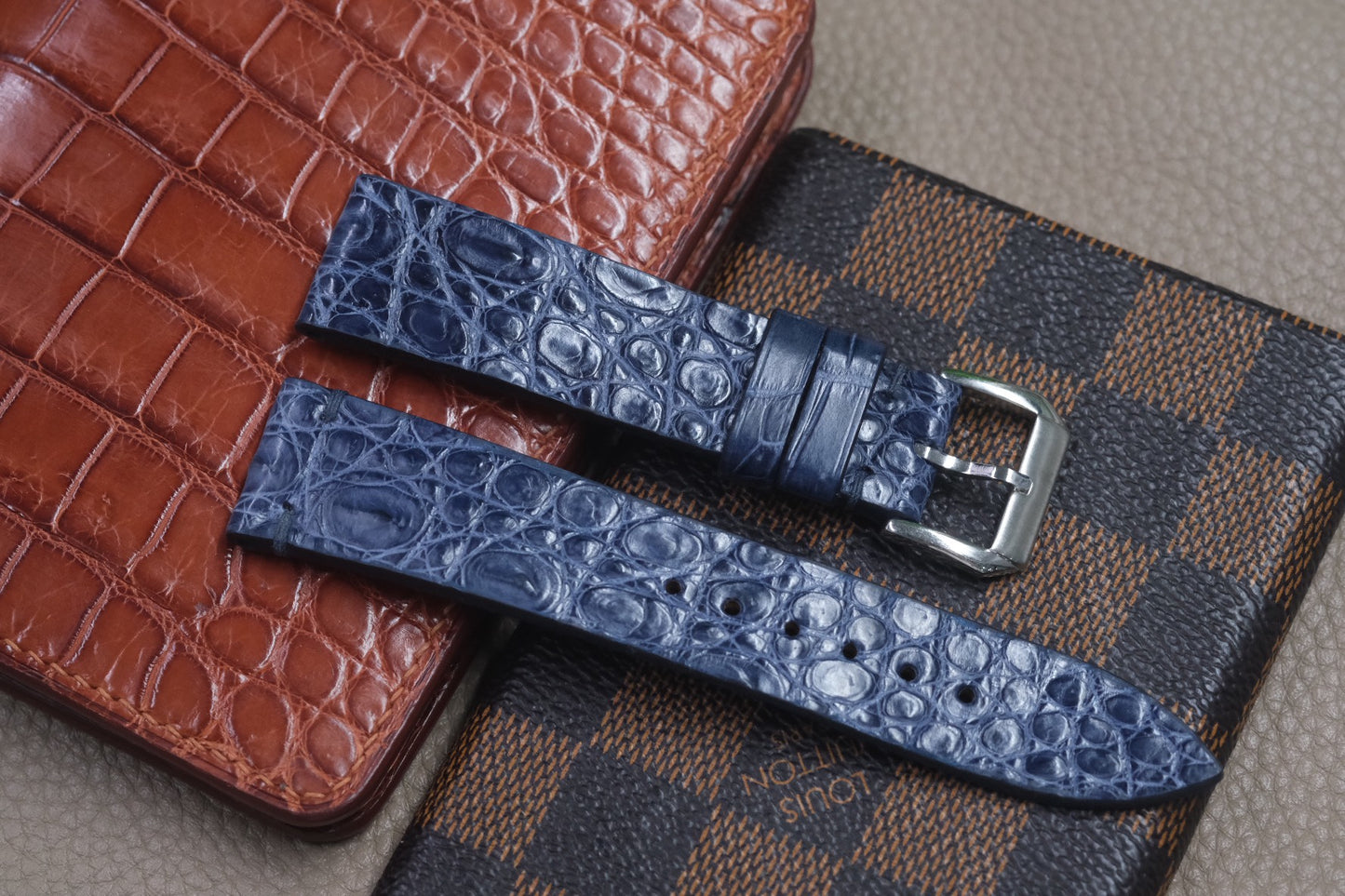 NAVY BLUE CROCODILE LEATHER WATCH STRAP RD48