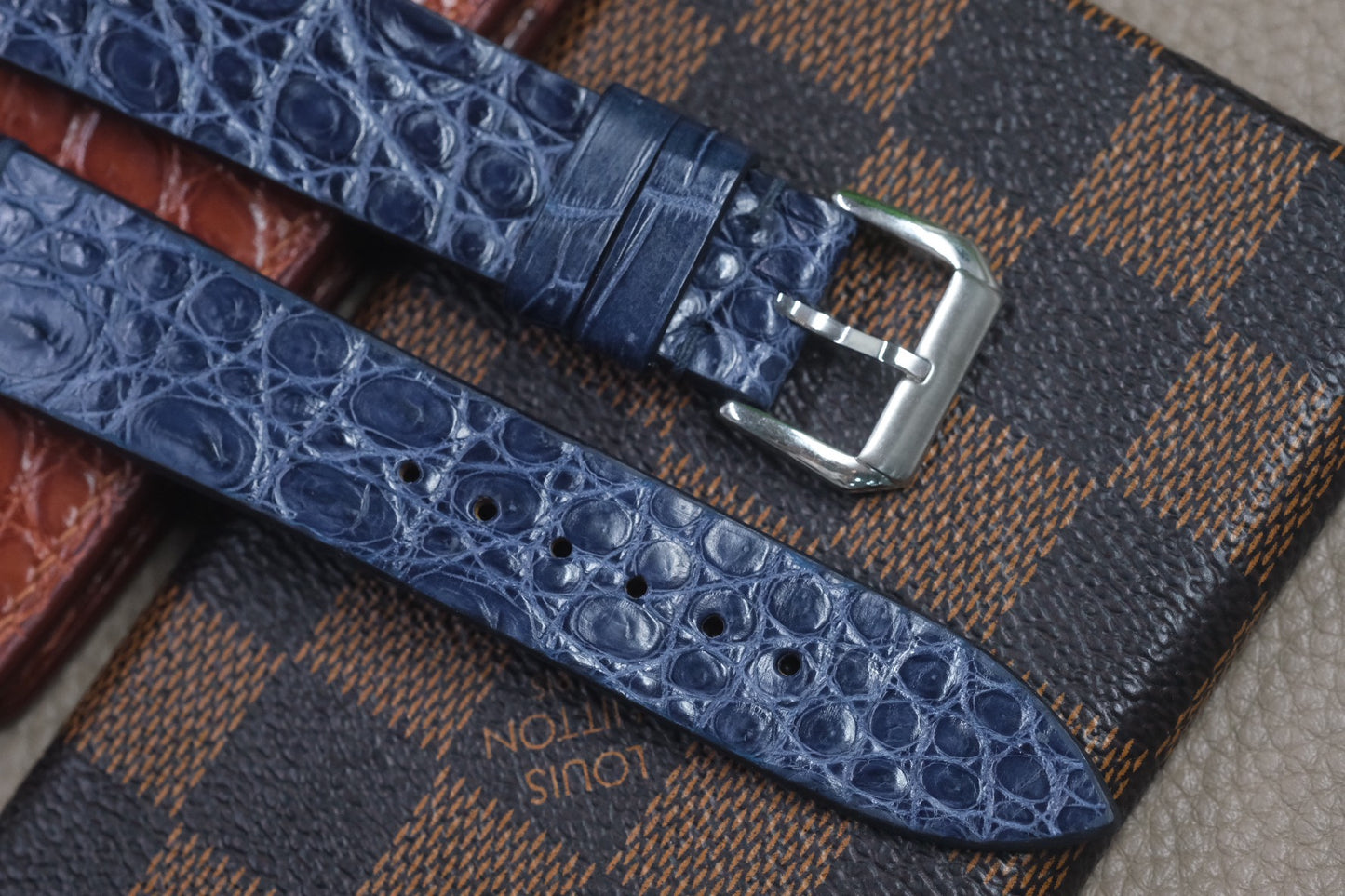 NAVY BLUE CROCODILE LEATHER WATCH STRAP RD48