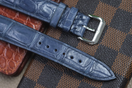 NAVY BLUE CROCODILE LEATHER WATCH STRAP RD49