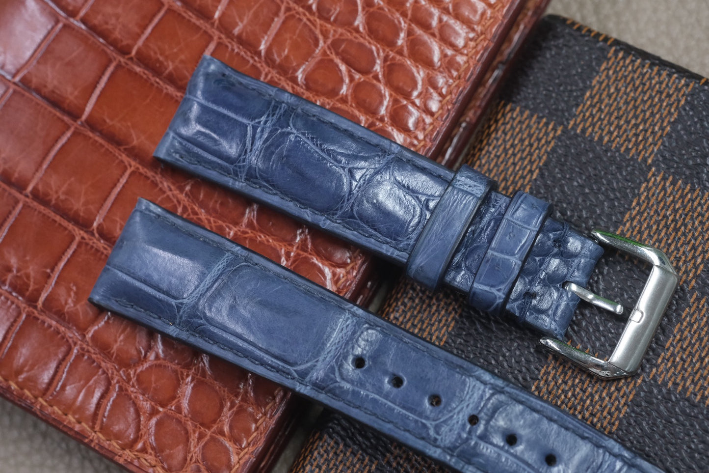 NAVY BLUE CROCODILE LEATHER WATCH STRAP RD49