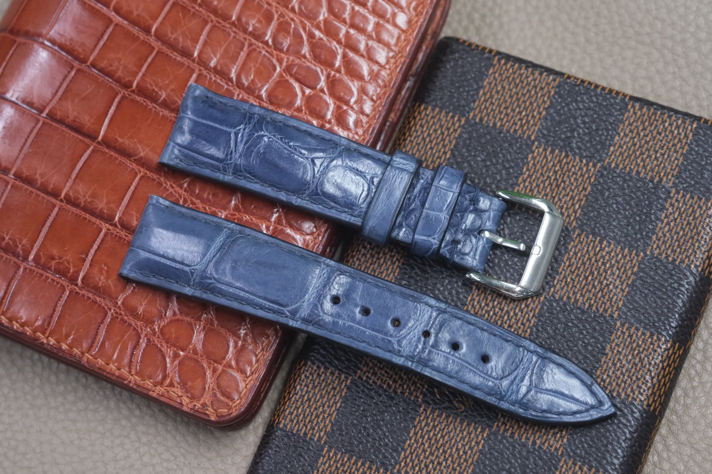 NAVY BLUE CROCODILE LEATHER WATCH STRAP RD49