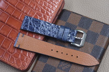 NAVY BLUE CROCODILE LEATHER WATCH STRAP RD48