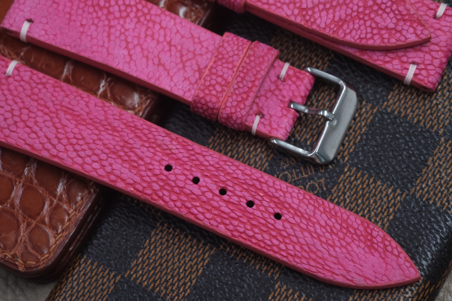 PINK OSTRICH LEG SKIN LEATHER WATCH STRAP RD53