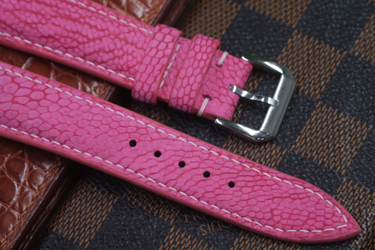 PINK OSTRICH LEG SKIN LEATHER WATCH STRAP RD53