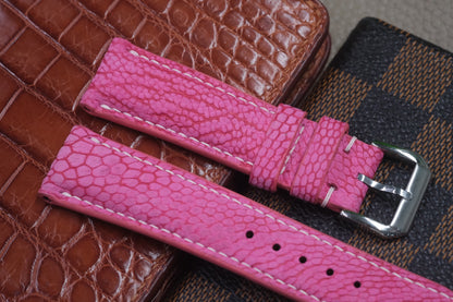 PINK OSTRICH LEG SKIN LEATHER WATCH STRAP RD53