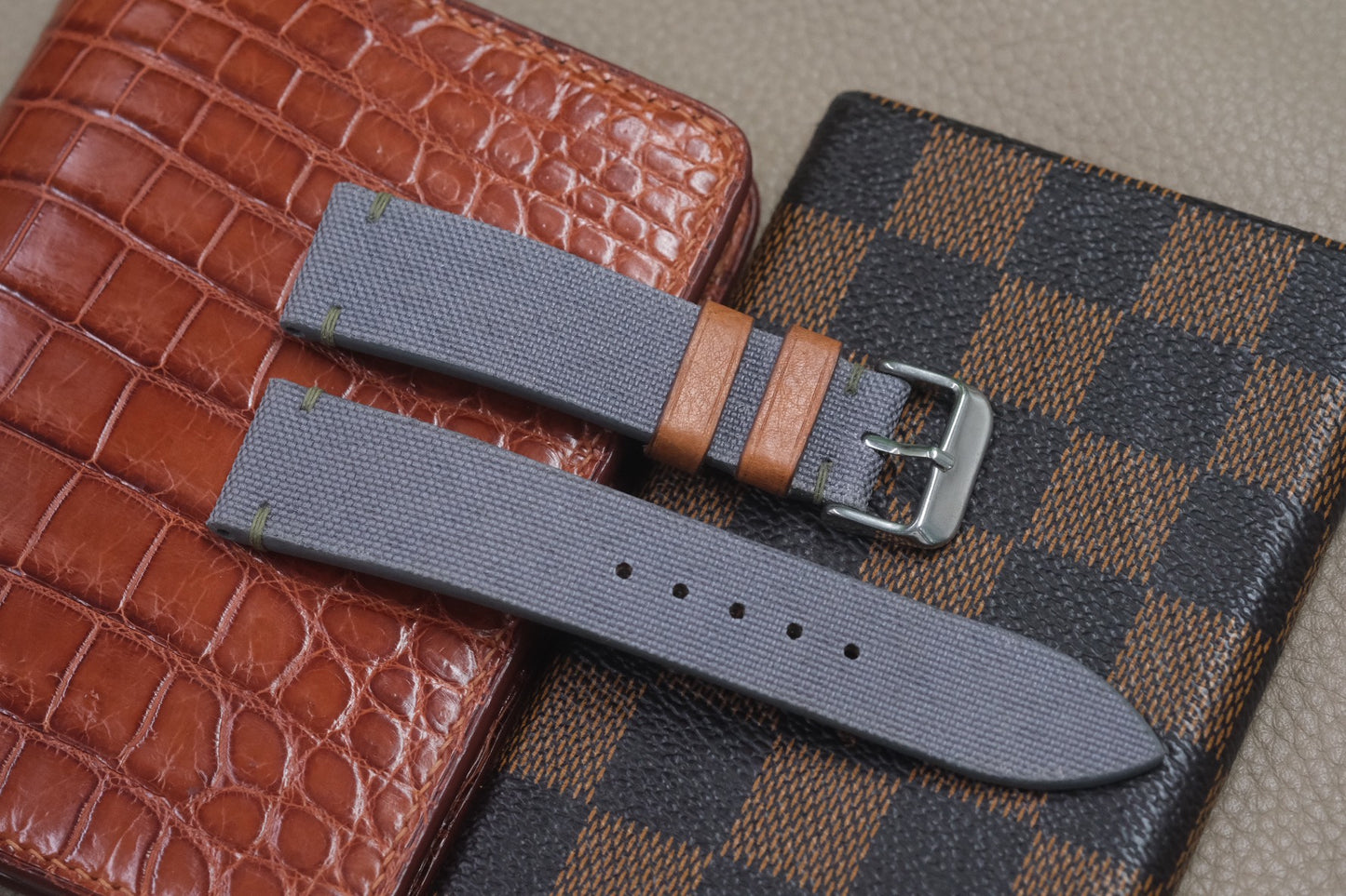 GREY CANVAS LEATHER WATCH STRAP RD62