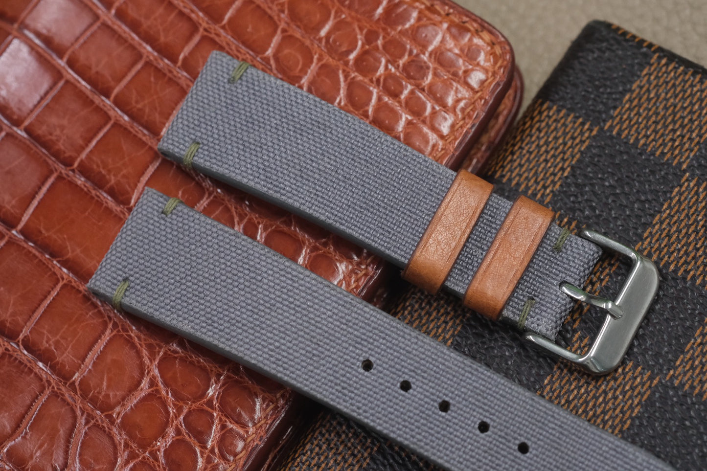 GREY CANVAS LEATHER WATCH STRAP RD62