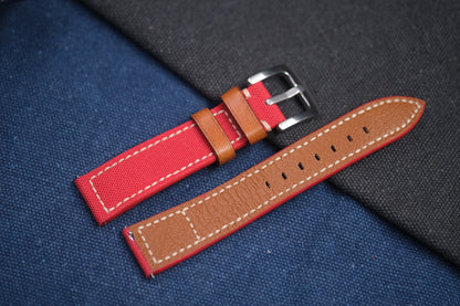 RED CANVAS STRAP MIXED WITH BROWN VACHETTA LEATHER FOR ZELOS RD68