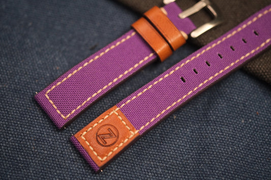 PURPLE CANVAS STRAP MIXED WITH BROWN VACHETTA LEATHER FOR ZELOS RD69