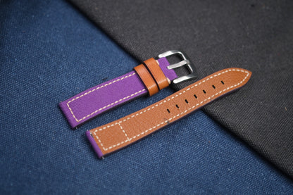 PURPLE CANVAS STRAP MIXED WITH BROWN VACHETTA LEATHER FOR ZELOS RD69