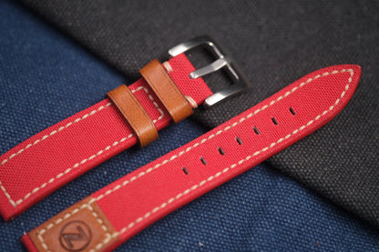 RED CANVAS STRAP MIXED WITH BROWN VACHETTA LEATHER FOR ZELOS RD68