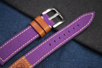 PURPLE CANVAS STRAP MIXED WITH BROWN VACHETTA LEATHER FOR ZELOS RD69