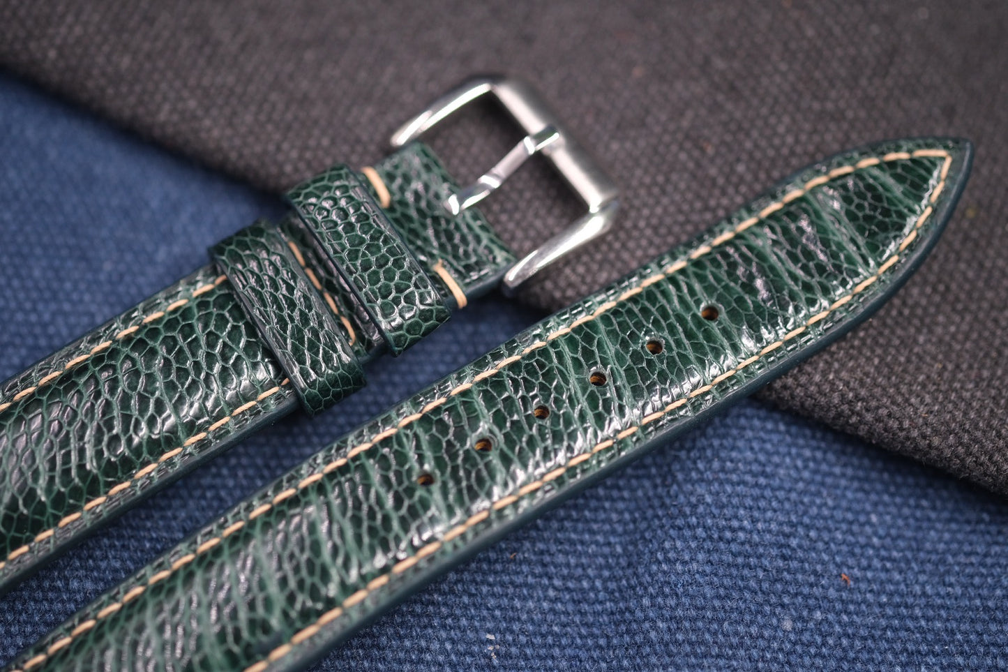 PEACOCK BLUE OSTRICH LEG SKIN LEATHER STRAP RD71