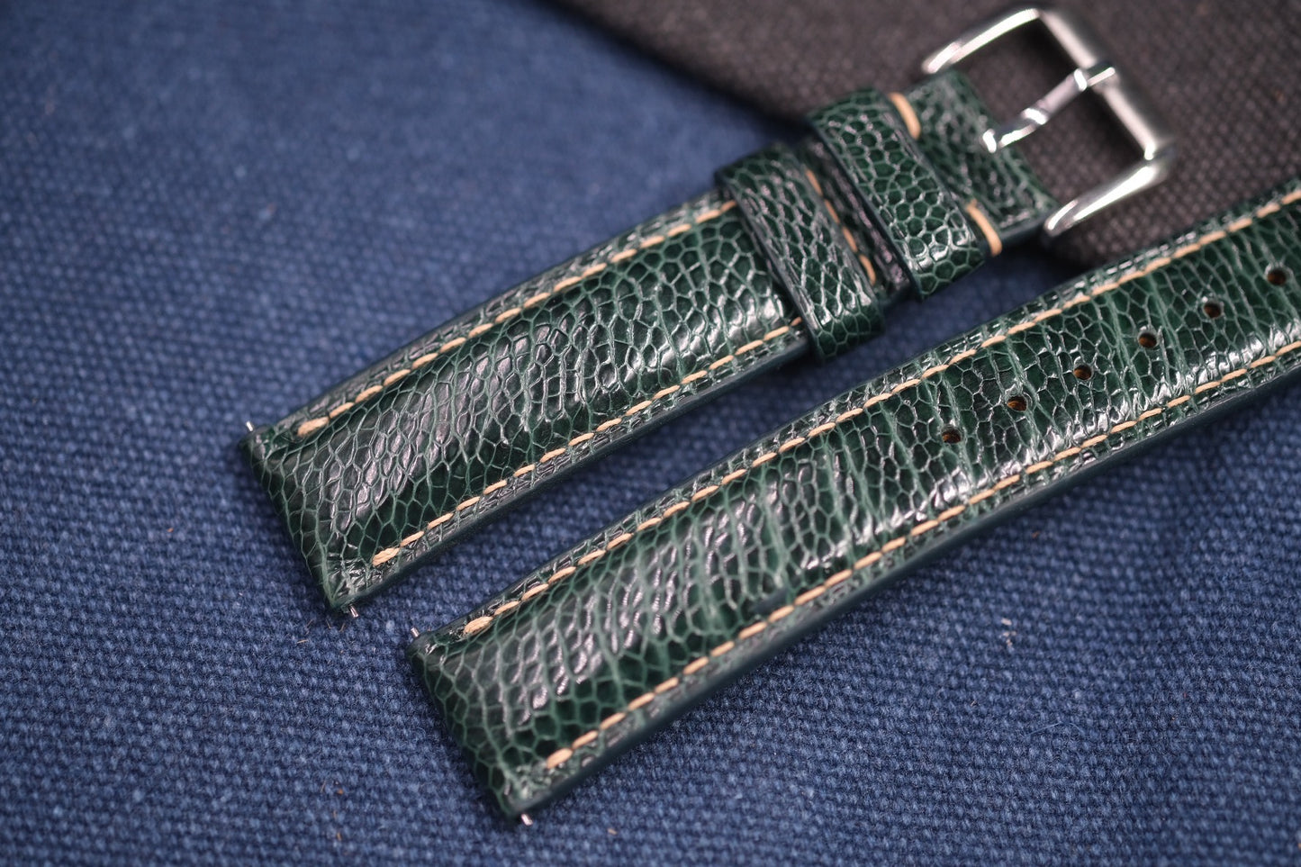 PEACOCK BLUE OSTRICH LEG SKIN LEATHER STRAP RD71