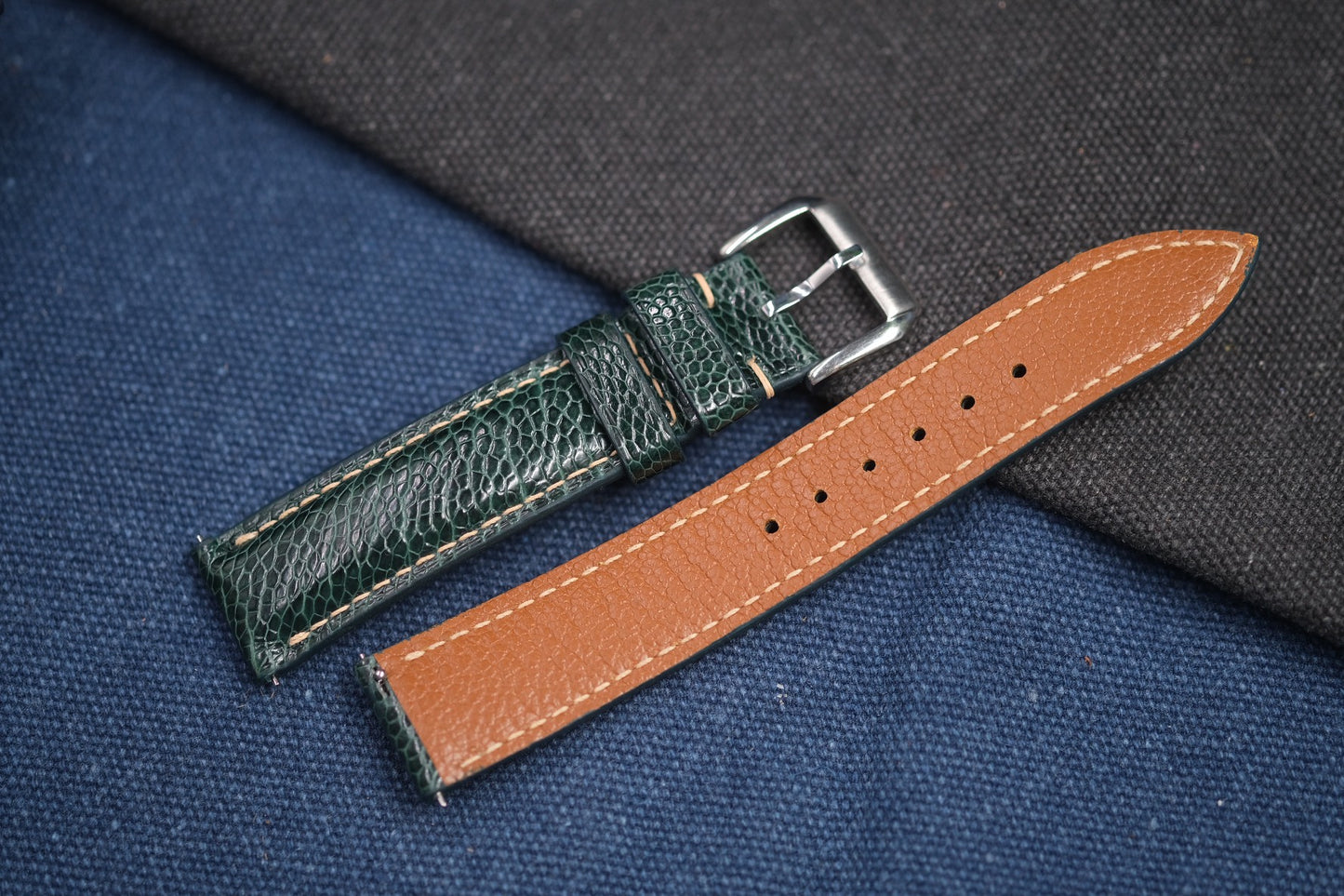 PEACOCK BLUE OSTRICH LEG SKIN LEATHER STRAP RD71