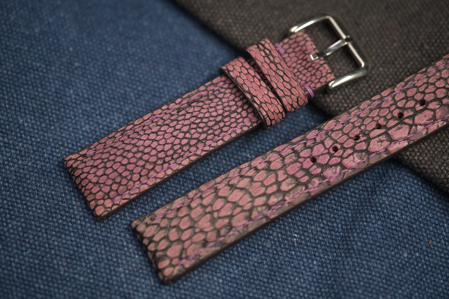 PURPLE OSTRICH LEG SKIN LEATHER STRAP RD75