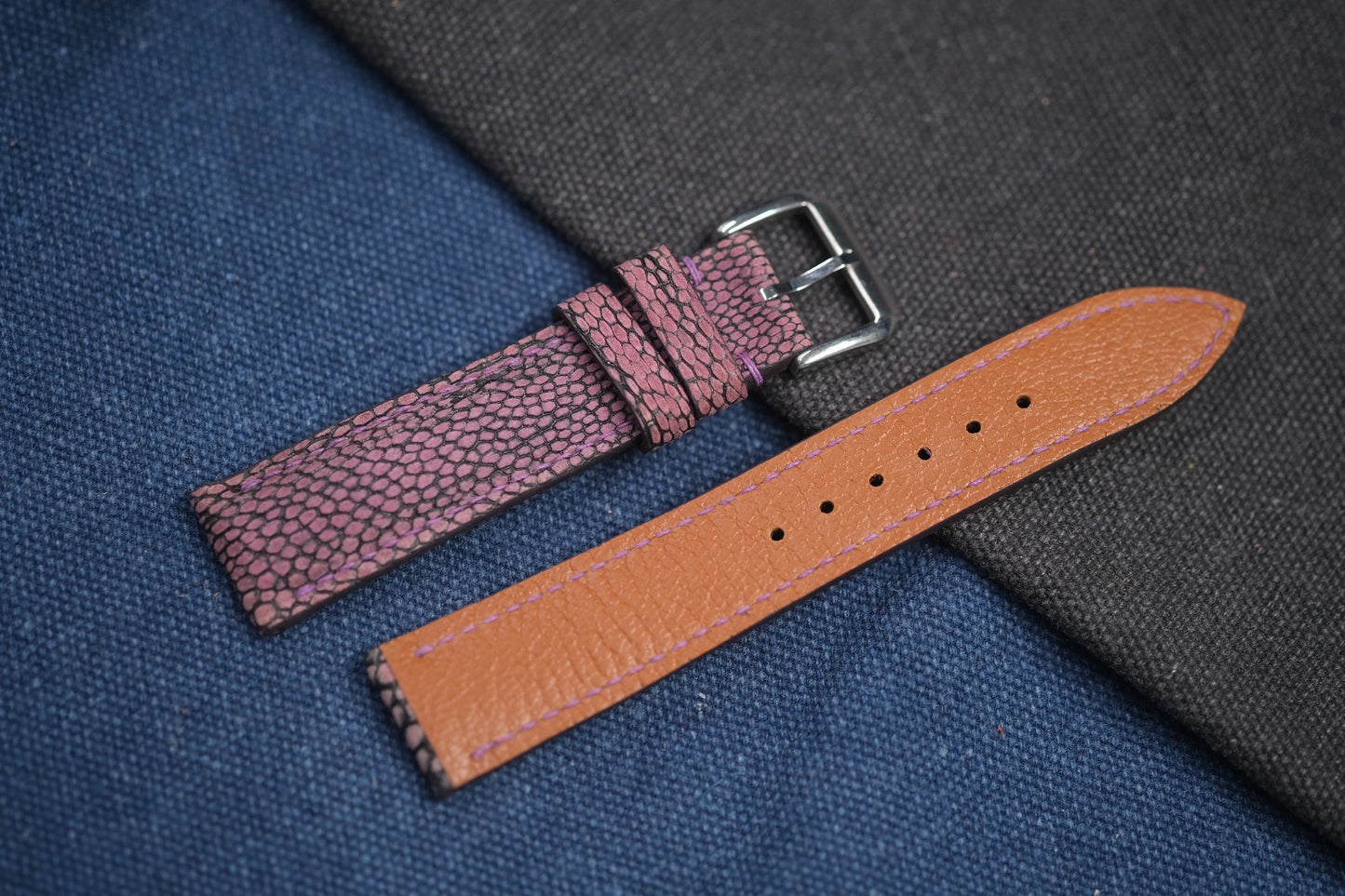 PURPLE OSTRICH LEG SKIN LEATHER STRAP RD75