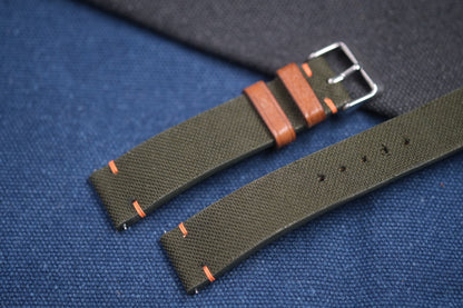 DARK GREEN CANVAS LEATHER STRAP RD76