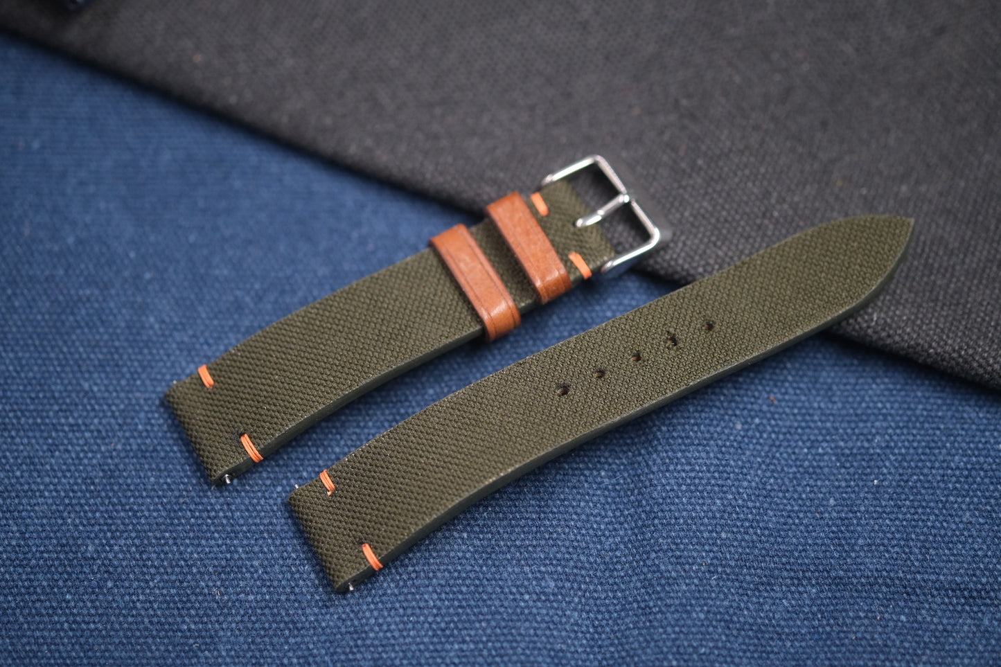 DARK GREEN CANVAS LEATHER STRAP RD76