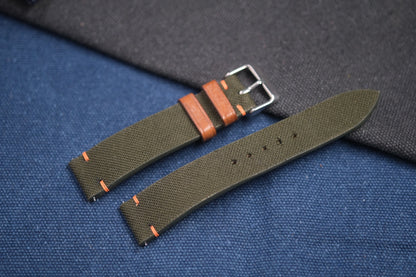 DARK GREEN CANVAS LEATHER STRAP RD76