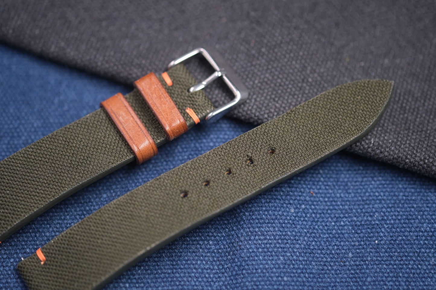 DARK GREEN CANVAS LEATHER STRAP RD76