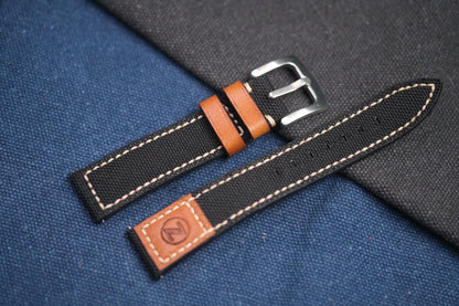 BLACK CANVAS STRAP MIXED WITH BROWN VACHETTA LEATHER FOR ZELOS RD78