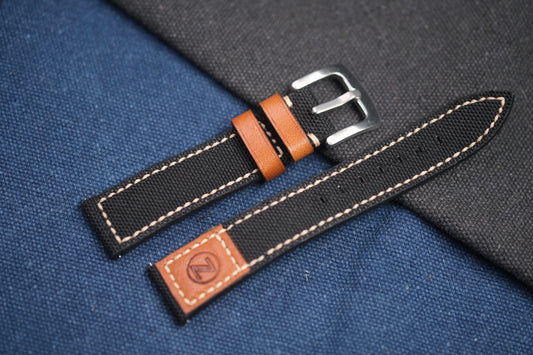 BLACK CANVAS STRAP MIXED WITH BROWN VACHETTA LEATHER FOR ZELOS RD78