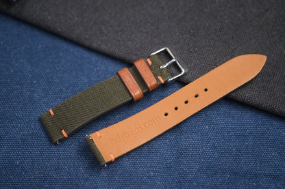 DARK GREEN CANVAS LEATHER STRAP RD76