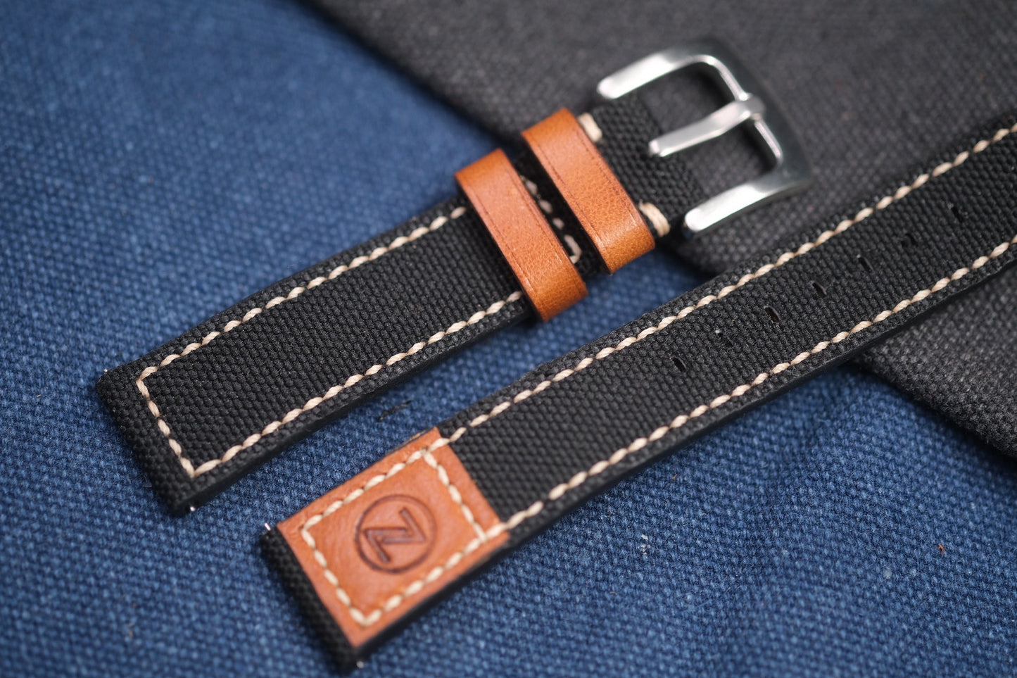 BLACK CANVAS STRAP MIXED WITH BROWN VACHETTA LEATHER FOR ZELOS RD78